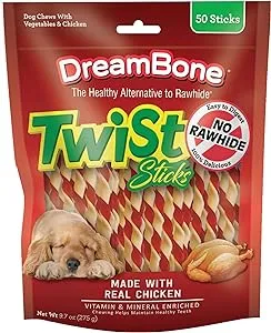 DreamBone Twist Sticks, Made With Real Chicken, Rawhide-Free Chews for Dogs, 50 Count