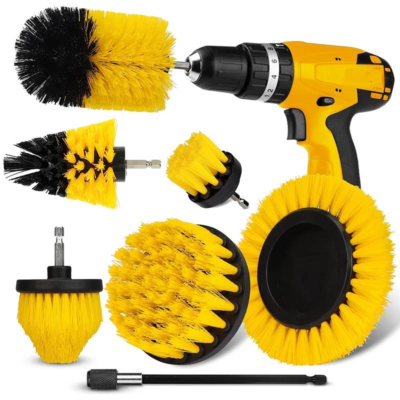 7pcs Drill Brush Attachment Set, Power Scrubber Wash Cleaning Brushes Tool Kit, All Purpose Drill Brush With Extension For Grout Floor, Tub Shower Tile, Bathroom, Kitchen Surface And Car