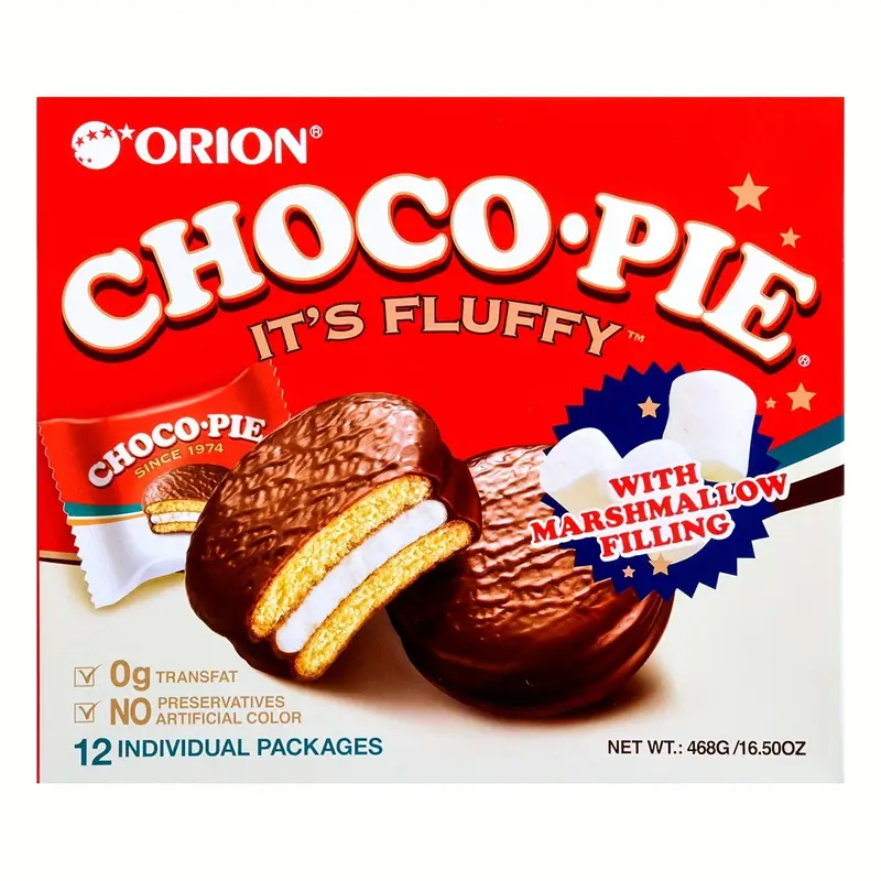 ORION, Classic Delicious Choco Pie, With Fluffy Marshmallow Filling, 12 Pieces, 16.5oz*5packs, Fragrant Chocolate Casual Office Snack, Perfect Food Gifts