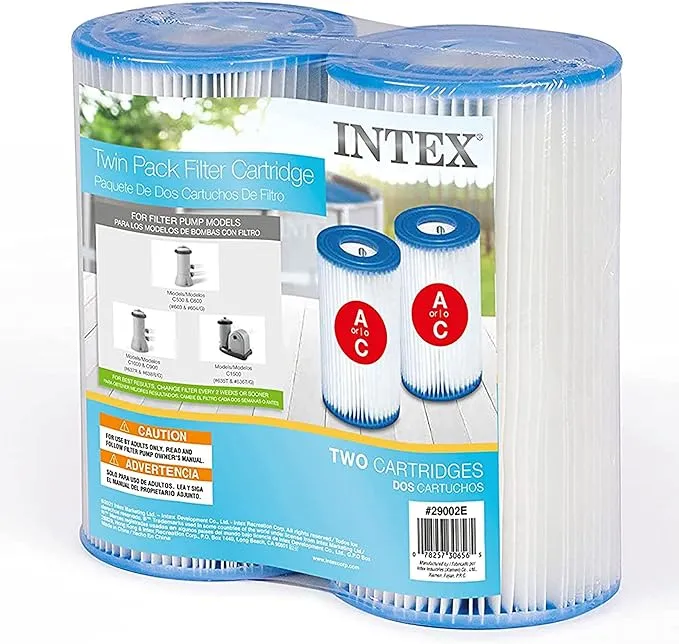 Intex 29002E Easy Set Type A or C Heavy Duty Dacron Paper Pool Filter Replacement Cartridge for Various and Krystal Clear Models, 2 Pack