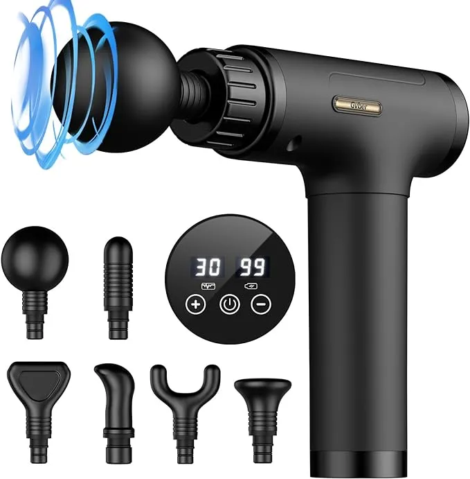 Massage Gun Deep Tissue, Mini Percussion for Athletes, Portable Muscle with 6 Attachments Pain Relief - Back, Neck, Body & 30 Speed, Relax Gifts for Dad (Black)
