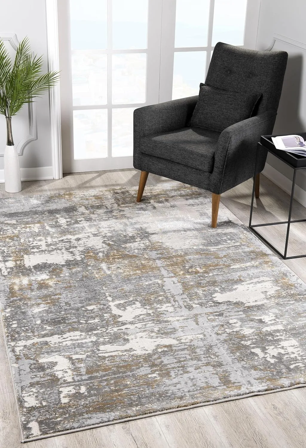 RUG BRANCH Sardini Contemporary Abstract Grey Brown Indoor Area Rug for Living Room, Bedroom, Dining Room, and Kitchen - 4' x 6' (3'9" X 5'6")