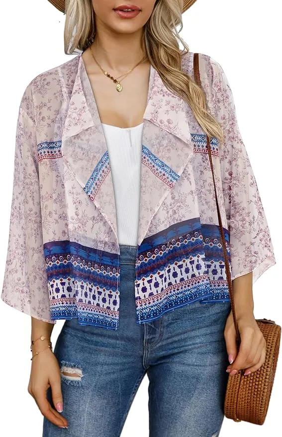 Womens Summer Tops Short Shrugs Kimono Cardigans Casual Chiffon Bolero Jackets