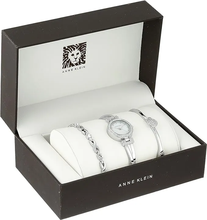 Anne Klein Women's Premium Crystal Accented Bangle Watch and Bracelet Set