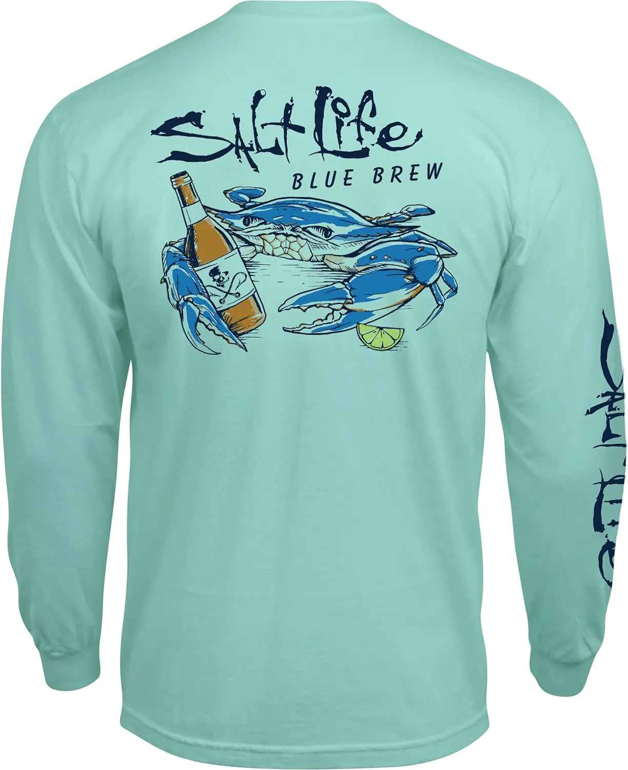 Salt Life Men's Blue Brew Crab Long Sleeve Crew Neck Tee