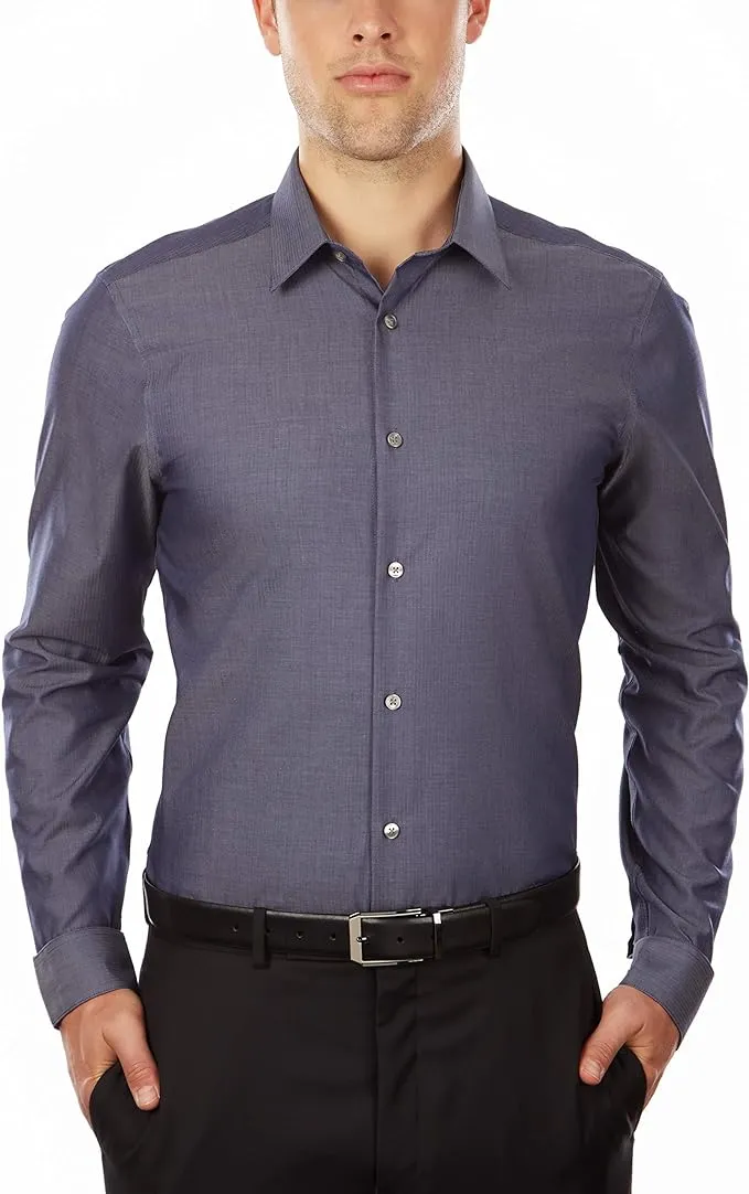 Calvin Klein Men's Dress Shirt Slim Fit Non-iron Herringbone