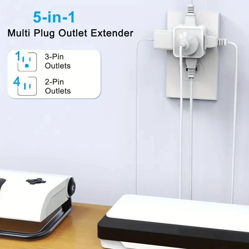 JcBlaon 2 Pack Multi Plug Outlet Adapter, 5-in-1 Wall Outlet Expander