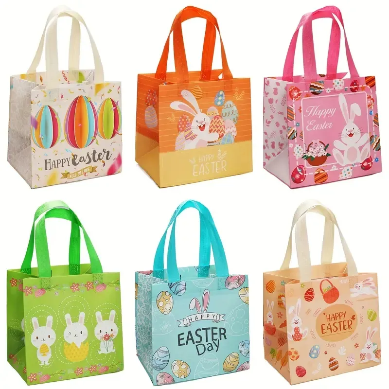 6pcs Easter Egg Gift Bags With Handles, Bunny Easter Egg Pattern