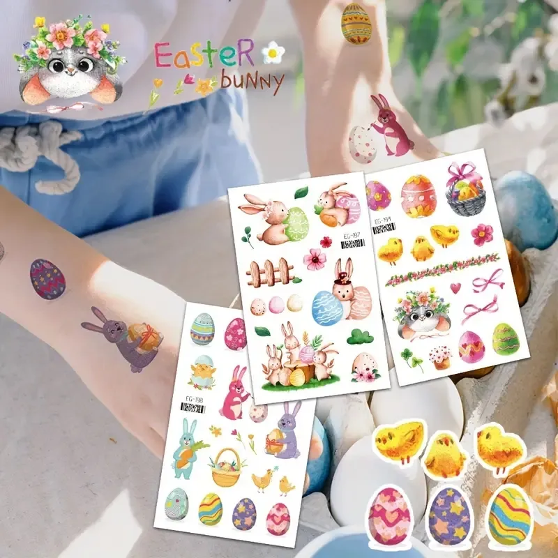 12 Sheets Glitter Easter Temporary Tattoo Stickers For Girls Boys